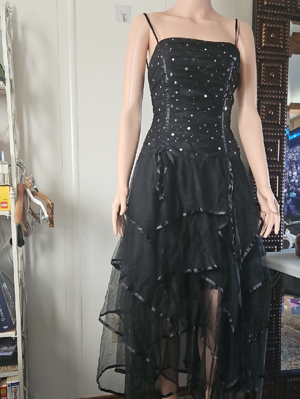Elegant Black High-Low Beaded Evening Dress
